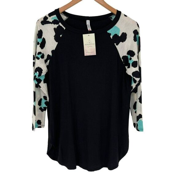 P & Rose Leopard Print Top Black Women Small T1219 - Picture 2 of 10